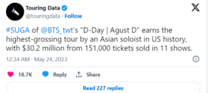 Agust-D tour success rate